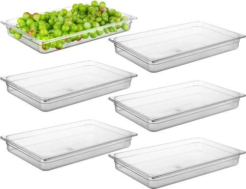 Vista 19 de CURTA Paquete de 6 bandejas de comida NSF, tamaño medio de 2 1/2 pulgadas de profundidad, plástico de policarbonato comercial transparente apto