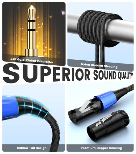 Vista 2 de Cable XLR a 0.138 in de 3.3 pies, desequilibrado, regular, hembra, XLR a conector estéreo de 1/8 pulgadas, cable de micrófono auxiliar para teléfono