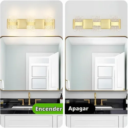 Vista 5 de Lámpara de Tocador para Baño, Moderna Lámpara LED de Tocador Dorado Cepillado, Aplique de Pared LED Regulable de 19W para Baño, Dormitorio, Perfecta