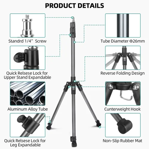 Vista 9 de Soporte de luz extensible para fotografía, ajustable de 6.6 pies/6.6 ft de aluminio para viajes, trípode de iluminación de estudio portátil