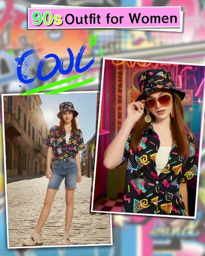 Vista 6 de Verceco Trajes de los años 80 y 90 para mujer, unisex, hip hop, accesorios de disfraz retro de los años 90, trajes de fiesta temática de los años