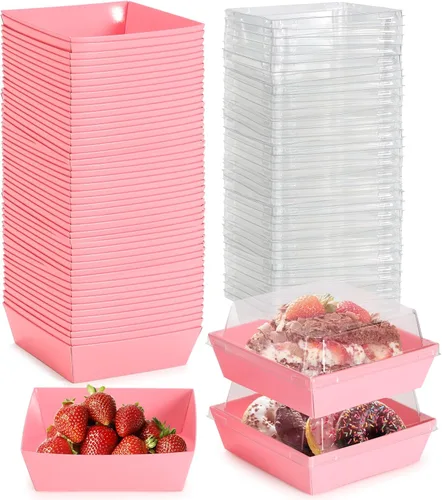 Vista 13 de Mini cajas de charcutería con tapas transparentes, 4.5 x 4.5 pulgadas, paquete de 20 cajas de postre marrones, cajas cuadradas desechables