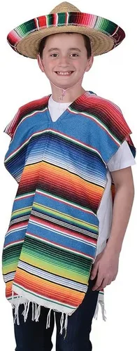 Vista 2 de Poncho tradicional de tamaño infantil, sin sombrero, los colores pueden variar