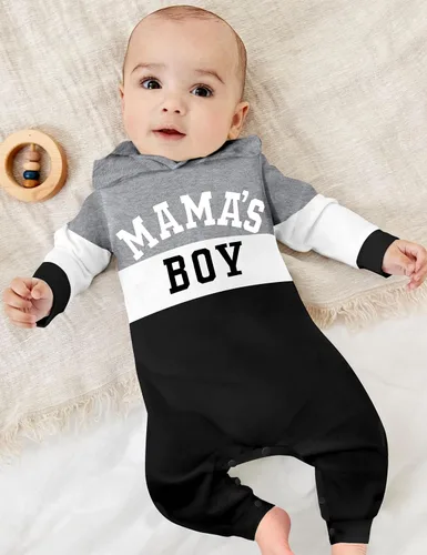 Vista 2 de Ropa de bebé niño, ropa de bebé con estampado de letras de manga larga con capucha para bebé niño