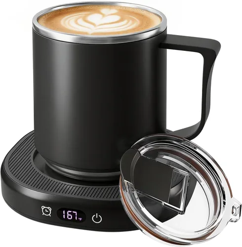 Vista 10 de Juego de calentador de tazas y tazas de café, calentador eléctrico de tazas para escritorio, placa calentadora de velas con temporizador de inicio