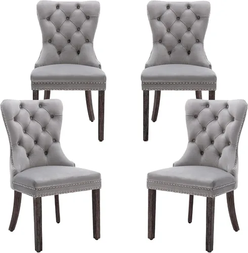 Vista 27 de Juego de 2 sillas de comedor de terciopelo beige, elegantes capitoné