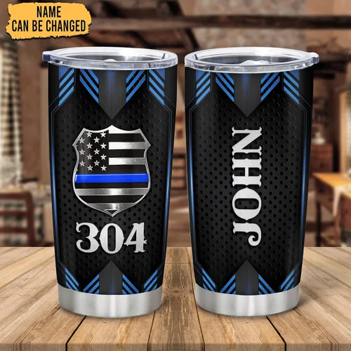 Vista 2 de Hyturtle Vaso de policía personalizado para hombres, bandera de línea azul delgada para el día del padre, regalos de policía para jubilación