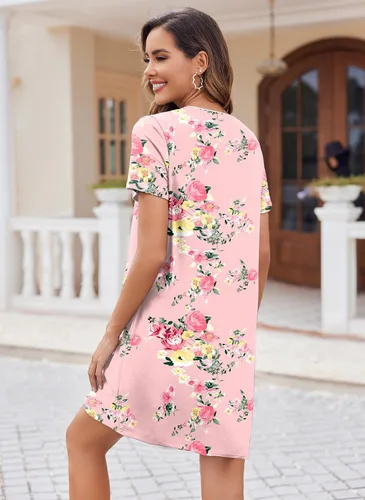 Vista 4 de Ekouaer Camisón de manga corta con botones para mujer, camisón suave con cuello en V
