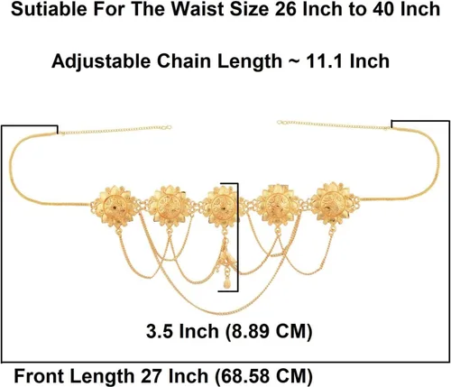 Vista 4 de Efulgenz Gold Tone Indian Jewelry for Women Dubai Style Kamarbandh Indian Gold Tone Big Flower Pendant Multilayer Chain with Leaf Kamarbandh Belly