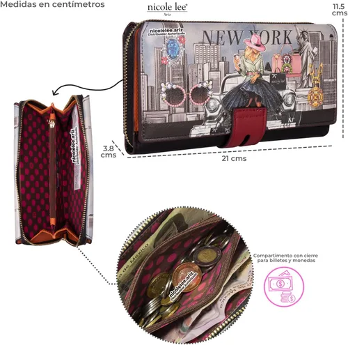 Vista 5 de Nicole Lee Bifold - Cartera con solapa plegable con correa de pulsera desmontable, cartera de mano de noche, múltiples tarjeteros