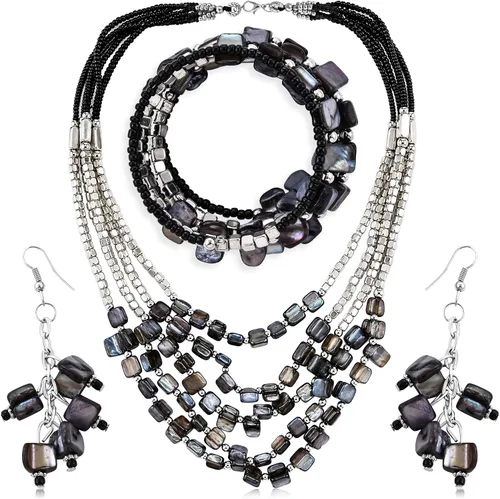 Vista 11 de Beaded Necklace, Earrings and Bracelet Jewelry Set for Women Beige