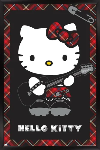 Vista 8 de Hello Kitty: Póster de pared rojo punk de 22.4 pulgadas de largo x 14.7 pulgadas de ancho, versión enmarcada de madera de granero