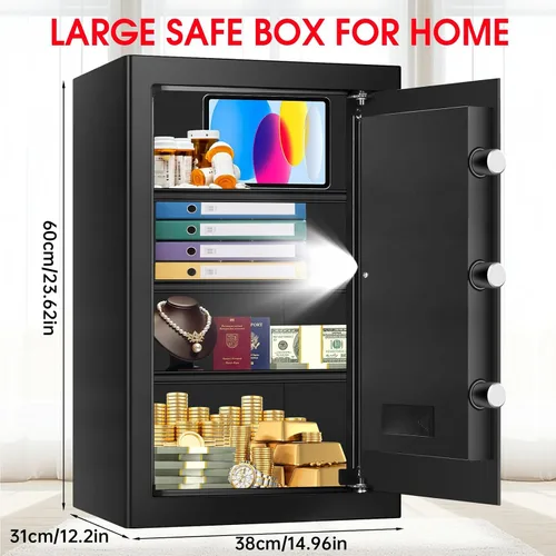 Vista 2 de 5.2 Cuft Large Fireproof Safe, Security Home Safes Water and Fireproof with Digital Keypad, Removable Shelves and Alarm System, Anti-theft Safes for