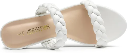 Vista 6 de DREAM PAIRS Zapatos de tacón bajo con dos correas trenzadas para mujer, puntera abierta, tacón grueso, sandalias de tacón grueso, para fiestas