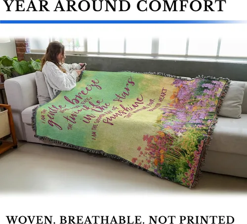 Vista 5 de Pure Country Weavers Manta con texto en inglés "I Am The Gentle Breeze Upon Your Face" con diseño de flores, para regalo de duelo y condolencia