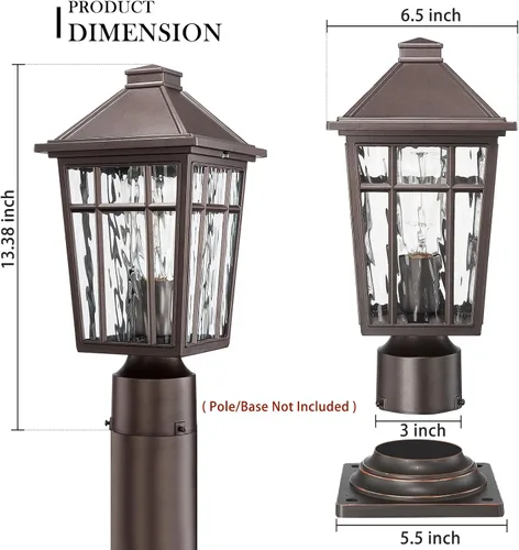 Vista 3 de Darkaway Luces de Poste para Exteriores Accesorio de Luz de Poste de Lámpara, Carcasa de Aluminio Impermeable con Vidrio de Efecto Ondas de Agua