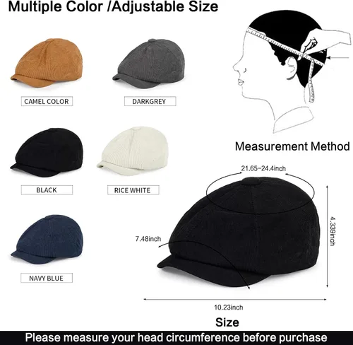 Vista 7 de Gorro de periódico de 3 piezas para hombres y mujeres, elástico de 8 paneles