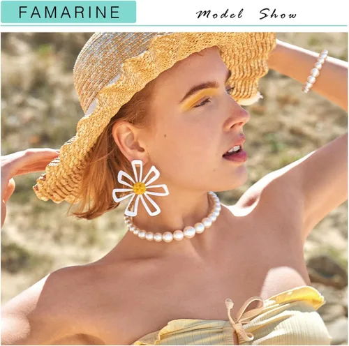 Vista 2 de FAMARINE Gargantilla de perlas, pulsera de perlas, collar simple para boda, Latón, No es una piedra preciosa