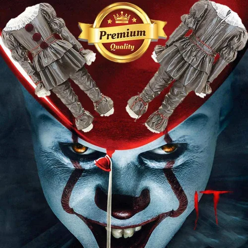 Vista 3 de ZOORO IT 2 Capítulo Pennywise payaso disfraz de Halloween cosplay Stephen King (K-M (49.2-55.1 in), gris