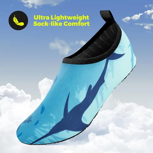 Vista 5 de JOTO Zapatos de agua para mujeres y hombres, calcetines acuáticos transpirables de secado rápido, suela de goma antideslizante flexible, ligeros