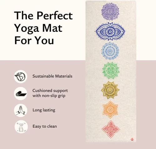 Vista 3 de Shakti Warrior Pro Hemp Mat – Diseñado por artista, tapete antideslizante ecológico de alta calidad, ideal para yoga regular y caliente, pilates