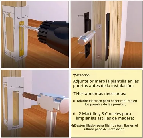 Vista 4 de CCJH Cerradura de puerta de bolsillo de privacidad con llave, manija de bloqueo de puerta de bolsillo de madera invisible para puerta de granero