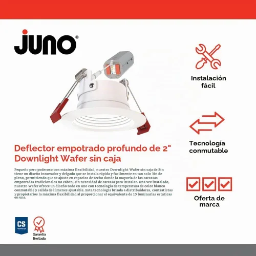 Vista 2 de Juno WF2 Dreg B ALO25 SWW5 90CRI 120 MW M6 Downlight LED Empotrado Wafer Sin Caja, Estilo de Moldura Deflectada con Retroceso Profundo, 2 Pulgadas