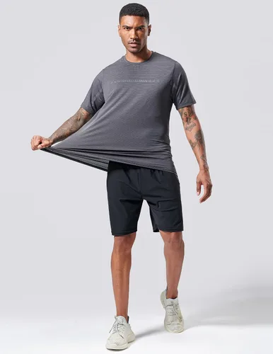 Vista 3 de Paquete de 5 camisetas de manga corta, con cuello redondo y de secado rápido para hombre, camisetas deportivas para correr, entrenar o ir al gimnasio
