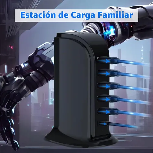 Vista 4 de Estación de carga USB para múltiples dispositivos, torre de carga multipuerto, puerto USB-C compatible con carga rápida PD compatible con iPhone