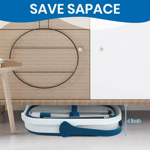 Vista 3 de Set de trapeador y cubo plegable con trapeador de fregado y cepillo, cepillo para pisos de azulejos, laminado y madera dura y trapeadores planos