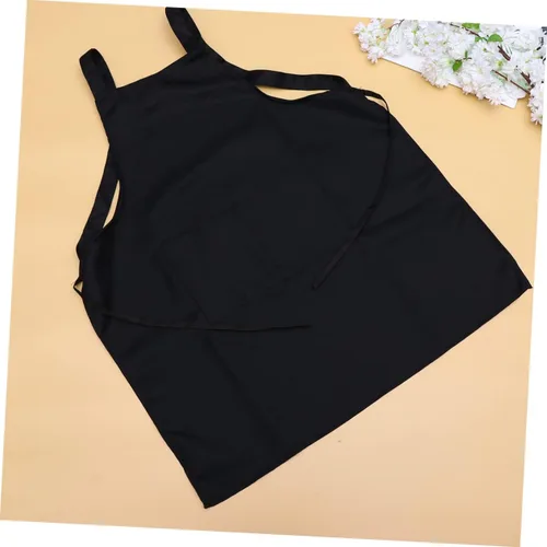Vista 4 de SECFOU Delantal de servicio negro para mujer, delantal de cocina ajustable, delantal ajustable con babero