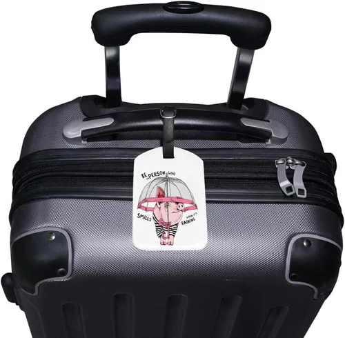 Vista 2 de Guitong equipaje de viaje etiqueta de equipaje de cerdo a rayas pajarita sosteniendo paraguas mochila etiqueta maleta identificador de viaje