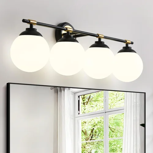 Vista 10 de Rayogale Lámparas de baño doradas, ETL 2 luces de tocador sobre espejo con vidrio esmerilado, iluminación suave, apliques de baño de 15 pulgadas