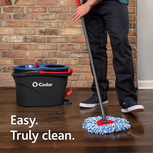 Vista 4 de O-Cedar Sistema de limpieza de suelos con cubo y fregona giratoria de microfibra RinseClean y 4 recambios adicionales de cabezal de mopa