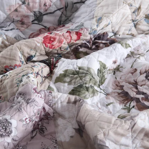Vista 8 de Juego de ropa de cama de algodón, juego de colcha reversible de 3 piezas, edredón vintage con diseño floral de mosaico, colcha blanca, tamaño queen