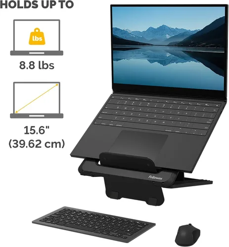 Vista 3 de Fellowes Breyta - Soporte para laptop para el hogar y la oficina, 12 ajustes de altura, tamaño de monitor de 15 pulgadas, color negro