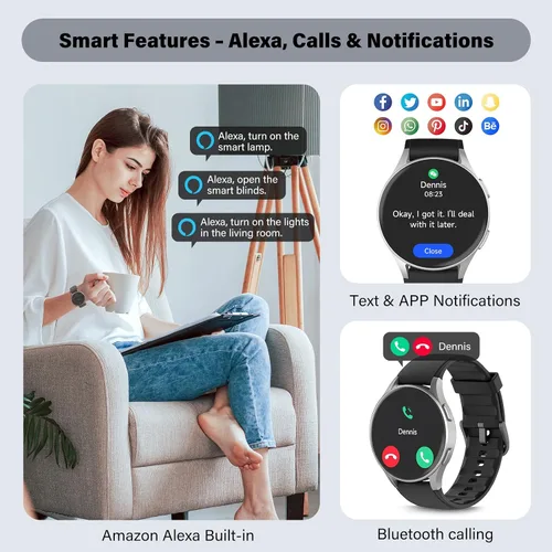 Vista 6 de Reloj inteligente para hombres y mujeres (respuesta/hacer llamadas) – AMOLED de 1.32 pulgadas negro mate rastreador de actividad con GPS y Alexa