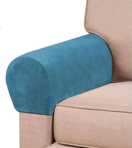 Vista 14 de Paquete de 2 fundas elásticas de terciopelo para reposabrazos, fundas antideslizantes para sofá, protectores elásticos suaves para sala de estar