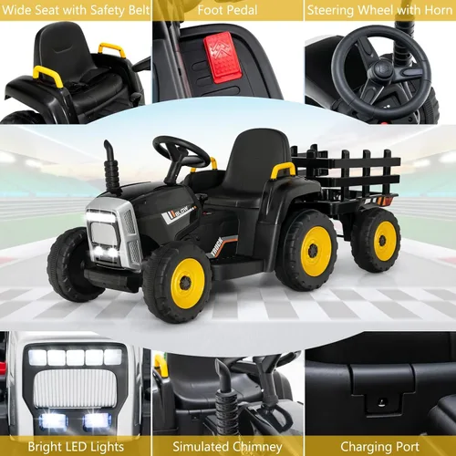 Vista 4 de DORTALA Tractor de paseo para niños con remolque (negro)