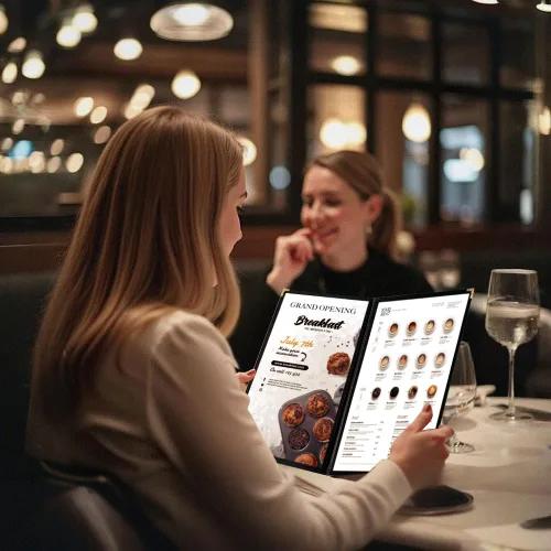 Vista 6 de Paquete de 12 fundas de menú estilo café, bordes duraderos de doble costura, protección de vinilo transparente, diseño de fácil inserción