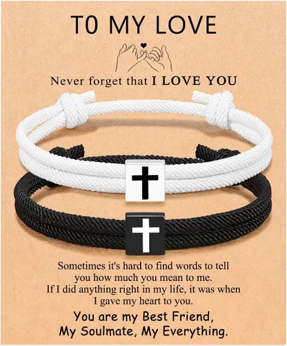 Vista 8 de UNGENT THEM Cross Braided Rope Bracelets for Couples, Christmas Valentines Graduation Easter Christian Baptism Gifts