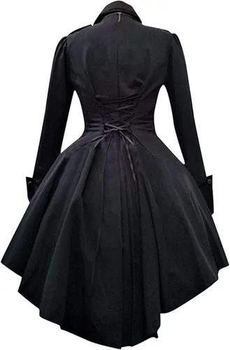Vista 2 de Vestido gótico Lolita de las mujeres más tamaño vintage bordado cruzado manga larga renacentista retro princesa falda