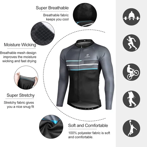 Vista 9 de LAMEDA Cycling Jersey Mens Long Sleeves Athletic Bicycle Mountain Bike