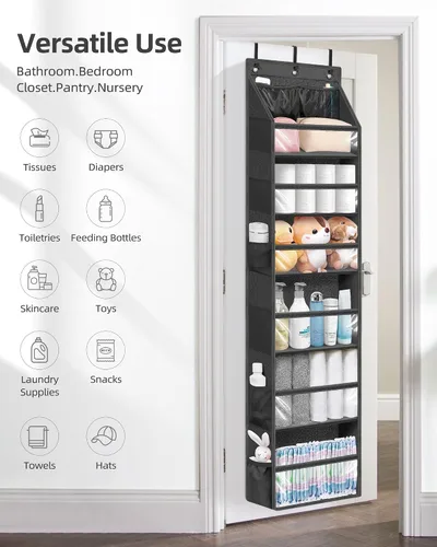 Vista 6 de STORAGE MANIAC Organizador para colgar sobre la puerta, organizador colgante de gran capacidad, bolsillos profundos transparentes detrás