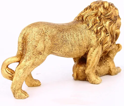 Vista 4 de Estatua decorativa de resina feng Shui León para madre e hijo de león, escultura de elefante, regalos para mujeres, dorado