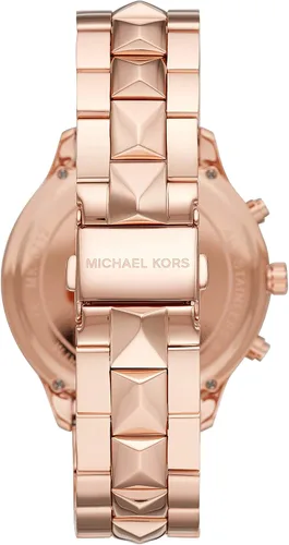 Vista 2 de Michael Kors Runway Mercer Reloj de cuarzo para mujer con correa de acero inoxidable, oro rosa, 18 (modelo MK6713), Rosado, L, Cronógrafo