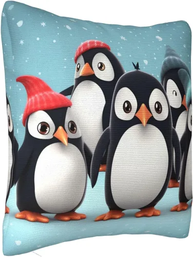 Vista 2 de Fundas de almohada decorativas rústicas con bonitos pingüinos de 18 x 18 pulgadas, funda de almohada suave cuadrada para decoración de sofá