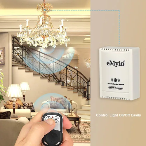 Vista 3 de eMylo DC 12V 2CH RF Relé inteligente Control remoto inalámbrico interruptor de luz puerta de garaje Abridor remoto 433Mhz transmisor con receptor