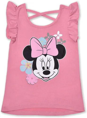 Vista 4 de Disney Minnie and Mickey Girls Tank Top, T-Shirt, Short, Legging and Scrunchie Set for Toddler and Little Kids