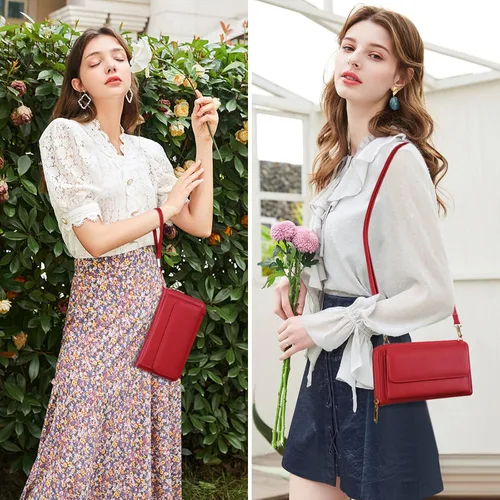 Vista 6 de FALAN MULE RFID Womens Wallet Purse Wristlet PU Leather Crossbody Clutch with 2 Straps